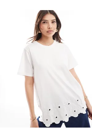 ASOS Camiseta blanca con bajo bordado de
