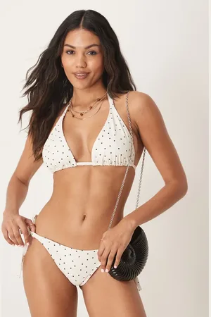Peek & Beau Top de bikini color triangular con estampado de lunares negros de -Blanco