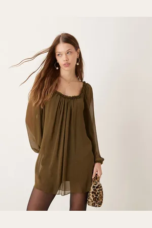 ASOS Vestido corto amplio con volante al cuello de -Verde