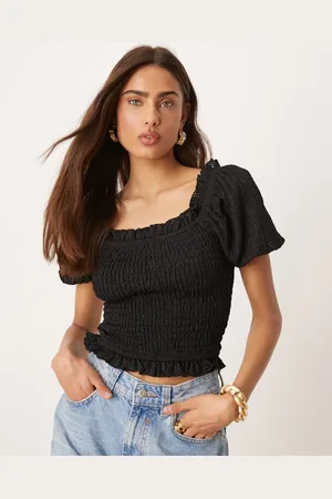 Gina Tricot Top fruncido con mangas abullonadas y volantes de