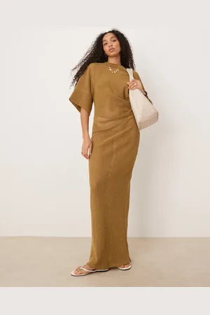ASOS Vestido midi verde estilo camiseta con cintura recogida de croché de