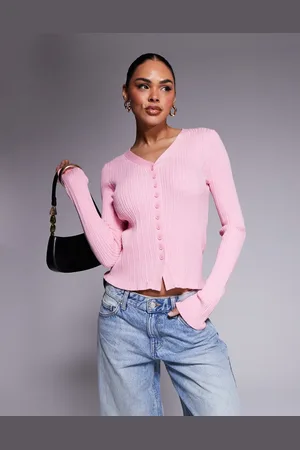 ASOS Cárdigan con cuello de pico, botones y volante de canalé de
