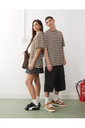 COLLUSION Camiseta marrón a rayas de Unisex-Multicolor