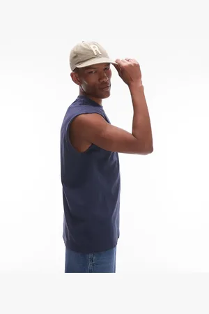 Topman Camiseta extragrande sin mangas con lavado azul de