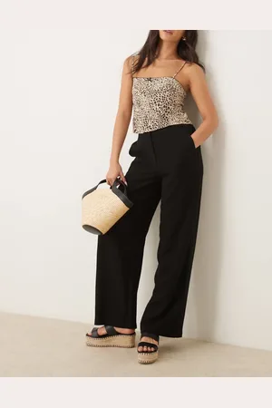 ASOS Pantalones negros de pernera recta holgada de mezcla de lino de