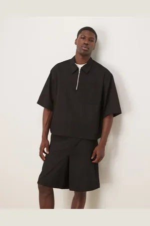 ASOS Camisa negra con media manga y cremallera al cuello de (parte de un conjunto)