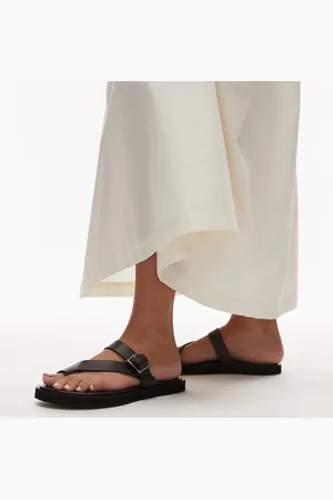 Topshop Sandalias negras planas de cuero premium Kimberley de