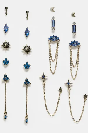 ASOS Multipack de pendientes de botón con cristales azules variados de