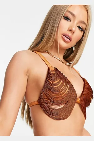 ASOS Top de bikini color con detalle de flecos de -Marrón