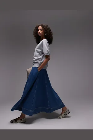 Topshop Falda vaquera larga azul medio de corte amplio de