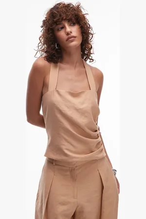 MANGO Top con lateral recogido y cuello halter de algodón de (parte de un conjunto)-Neutro
