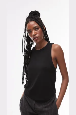 Topshop Camiseta negra sin mangas de corte suelto de tejido suave de