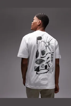 Topman Camiseta blanca extragrande con aplicación y estampado abstracto de dibujo en relieve en la parte delantera y trasera premium de