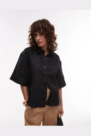 ARKET Camisa negra de manga corta de tejido efecto lino de
