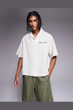 ASOS Camisa verde a rayas de corte cuadrado extragrande de sirsaca de