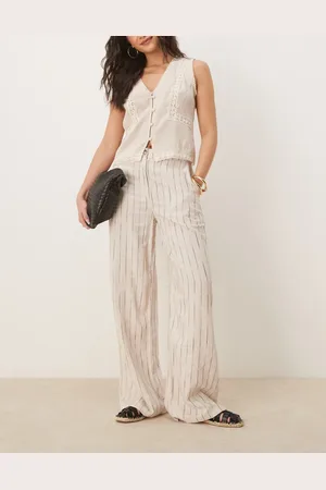 ASOS Pantalones beis a rayas de pernera recta holgada de mezcla de lino de -Multicolor