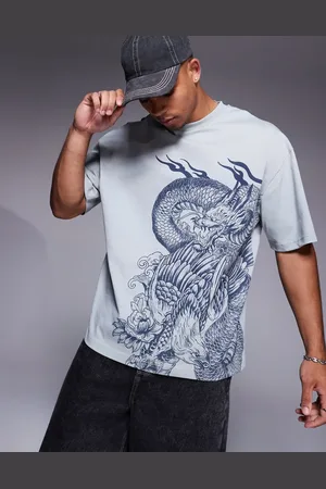 River Island Camiseta con diseño de dragón japonés bordado de