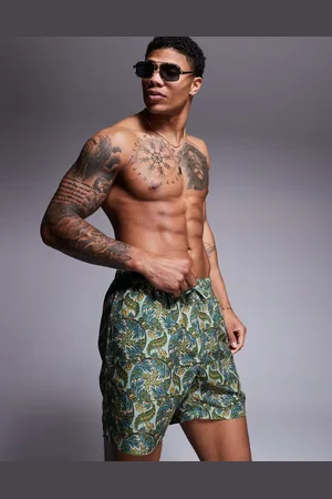 ASOS Shorts de baño verde de largo medio con estampado de cachemir de