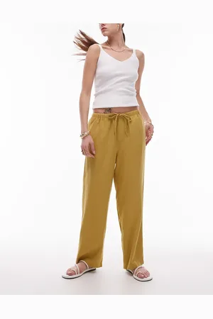 Topshop Pantalones capri de talle medio de mezcla de lino de