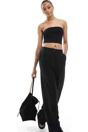 ASOS Pantalones negros de pernera recta holgada de mezcla de lino de Tall