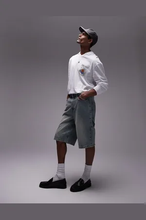 Topman Camiseta blanca extragrande de manga larga con cuello tipo polo y estampado de México en el pecho y la espalda de