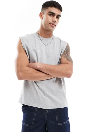 ASOS Camiseta gris jaspeado extragrande sin mangas de tejido grueso de