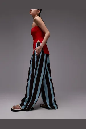 Topshop Pantalones a rayas azul de corte globo de mezcla de lino de -Multicolor