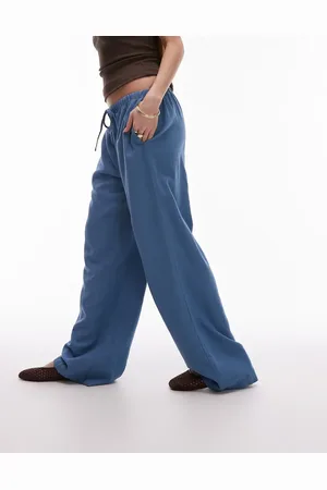 Topshop Pantalones azul denim de pernera recta de mezcla de lino de -Naranja