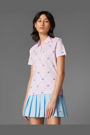 adidas Polo de golf rosa claro y azul con estampado de tréboles de adidas Originals