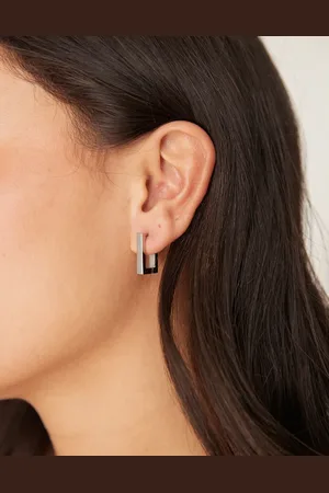 ASOS Pendientes de aro pequeños plateados con diseño cuadrado de acero inoxidable resistente al agua de