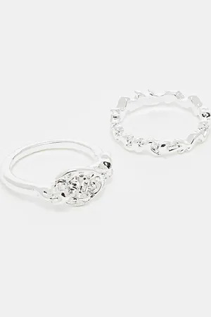 ASOS Pack de 2 anillos con diseños efecto fundido chapados en plata auténtica de