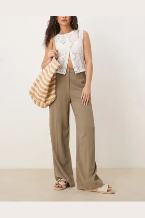 ASOS Pantalones caquis de pernera recta y corte holgado de mezcla de lino de -Verde