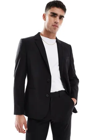ASOS Chaqueta de traje negra de corte slim de lana peinada ligera lavable de