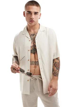 ASOS Camisa color holgada con cuello de solapas de viscosa de -Beis neutro