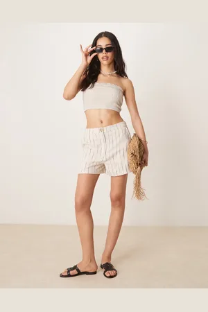 ASOS Pantalones cortos dad beis a rayas onduladas holgados de mezcla de lino de -Multicolor