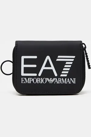 EA7 Cartera negra con logo blanco y cremallera en el contorno de Armani -Negro