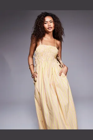 River Island Vestido midi color piedra fruncido de tirantes de -Neutro
