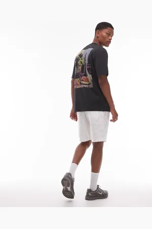 Topman Camiseta negra extragrande con estampado de vino y queso en la parte delantera y trasera de