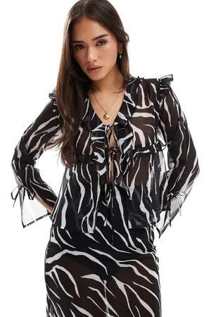 Esmée Top playero traslúcido con , lazada delantera y ribete de volantes exclusivo de Esmee-Multicolor