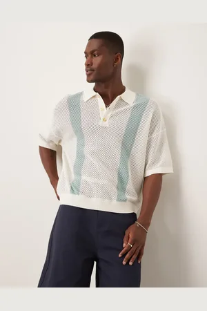 ASOS Polo color a rayas azules de corte cuadrado extragrande de punto texturizado de Airtex de -Neutro