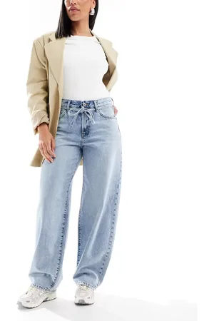 ONLY Vaqueros azul claro de pernera recta con lazada en la cintura Gianna de