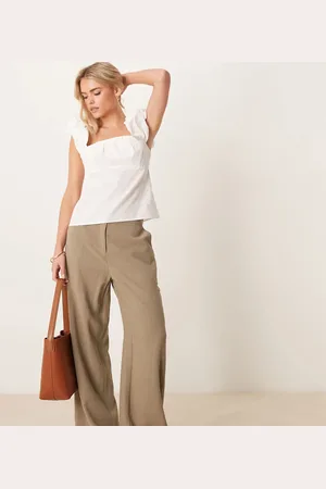 ASOS Pantalones caquis de pernera recta holgada de mezcla de lino de Petite-Verde