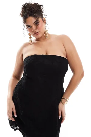 ASOS Vestido corto estructurado con escote palabra de honor y capa superior de encaje de ASOS DESIGN Curve