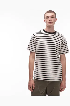 Topman Camiseta blanca extragrande a rayas de -Negro