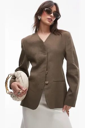 MANGO Americana color oliva estructurada con cintura ceñida de mezcla de lino Capsule de -Verde