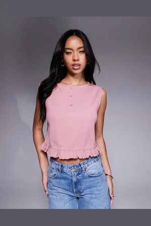 ASOS Top sin mangas con volante en el bajo de punto gofrado de
