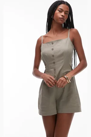 Topshop Mono corto abotonado de lino de -Verde