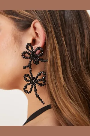 ASOS Pendientes de botón largos negros con diseño floral doble de cuentas de