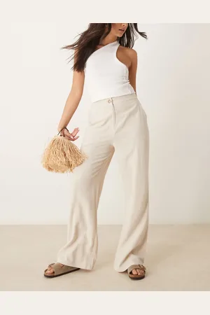 ASOS Pantalones color de pernera recta holgada de mezcla de lino de -Neutro