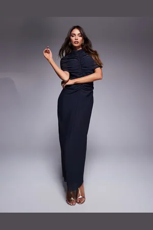 ASOS Vestido largo de cuello alto con diseño de doble capa y panel transparente de malla de